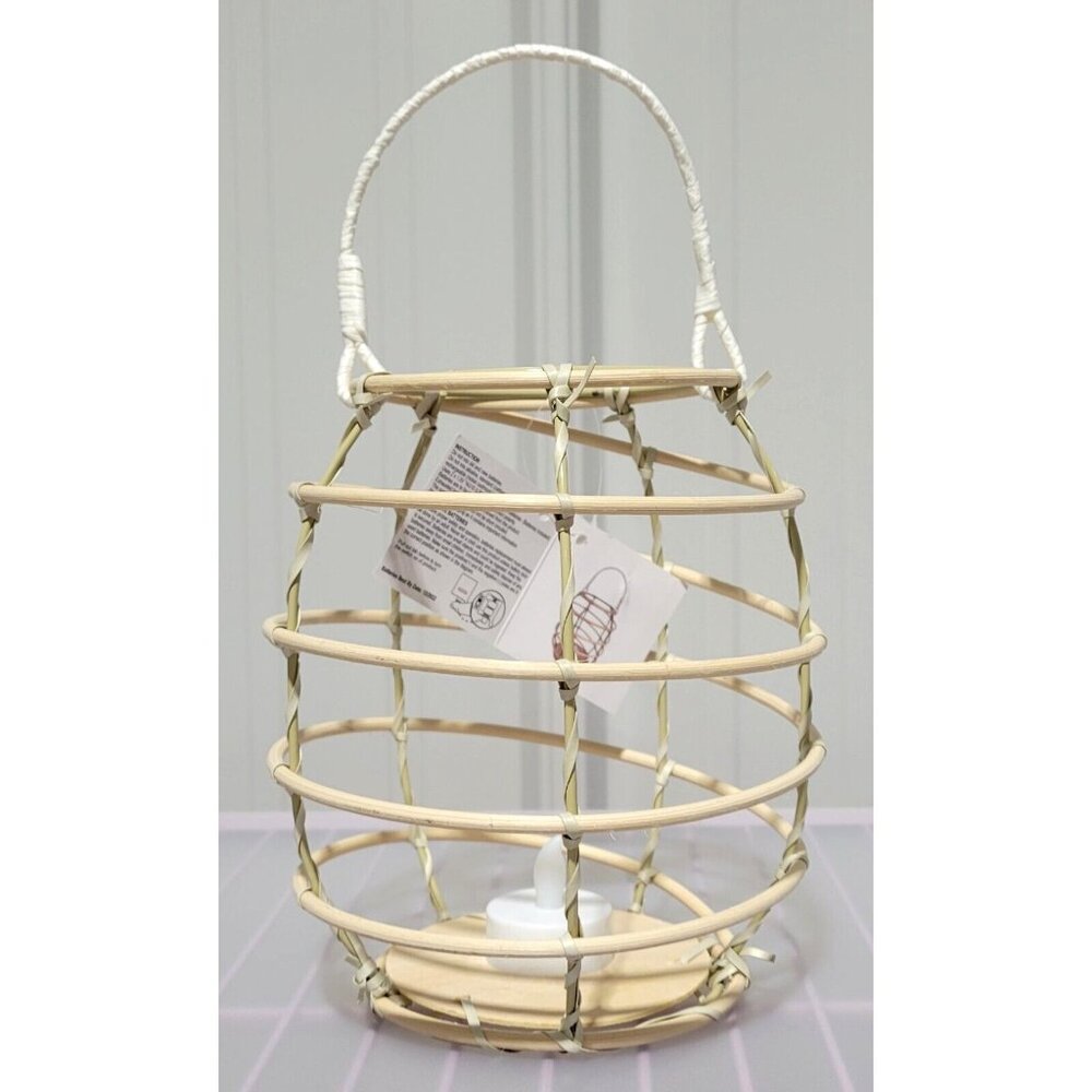 Rustic Twig Wicker Hanging or Free Standing Lantern w/ Battery Operated Tealight